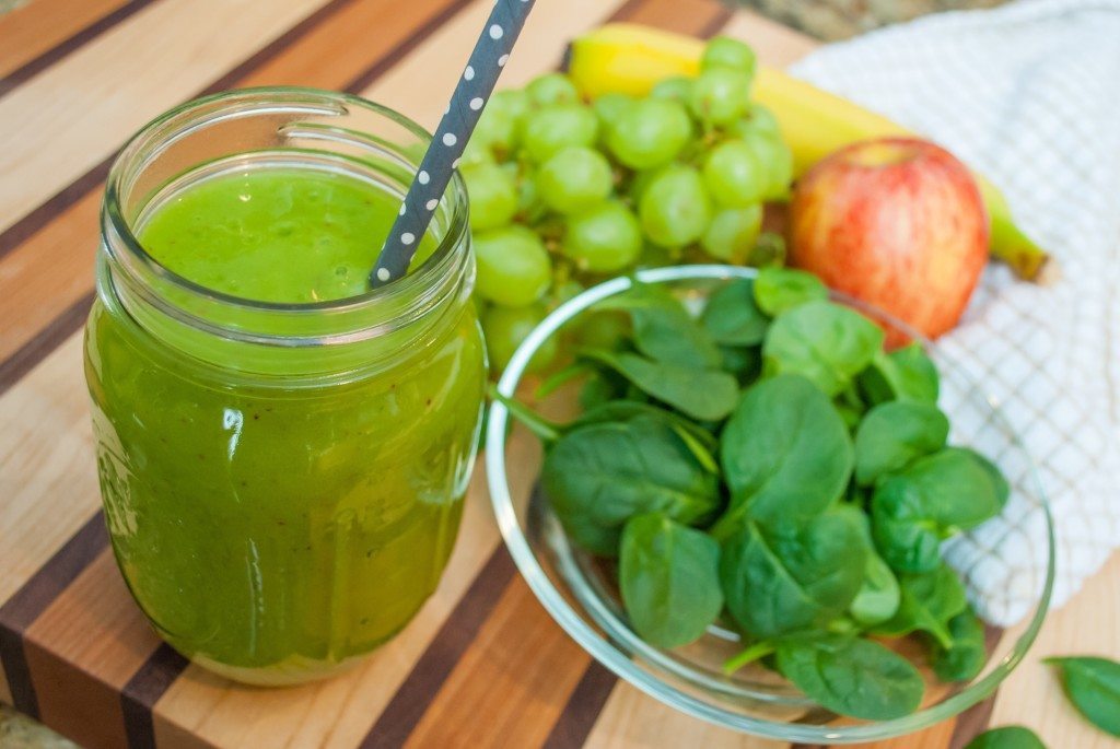 Green Smoothie with Healthy Fruit and Vegetable Ingredients
