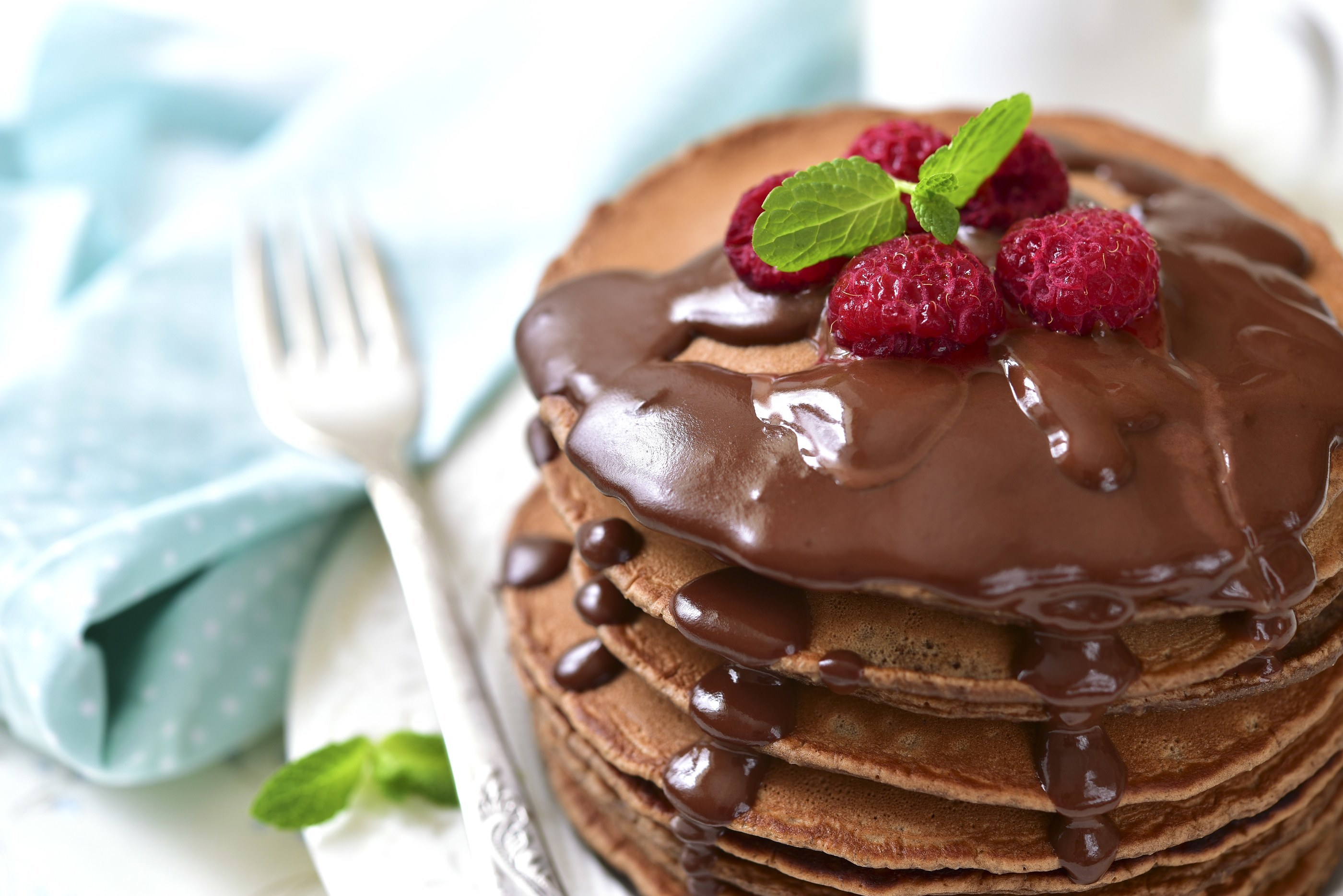 Chocolate Milk Raspberry Pancakes