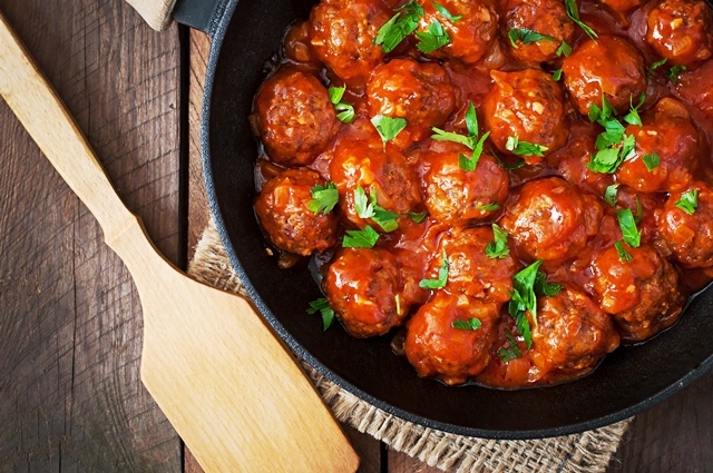 This recipe makes about a dozen large meatballs. This works great for an appetizer or side dish!