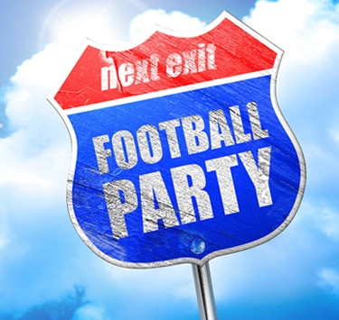 football party, 3D rendering, blue street sign