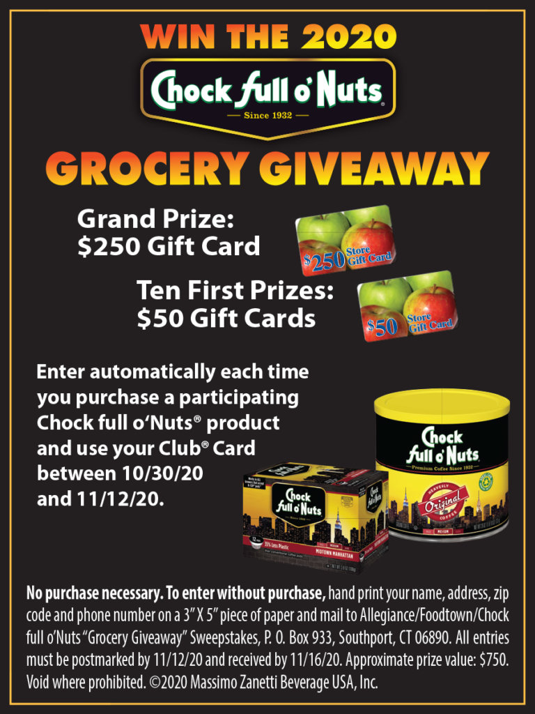 Chock full o' Nuts Grocery Giveaway 2020 Foodtown
