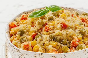 cauliflower fried rice in a bowl