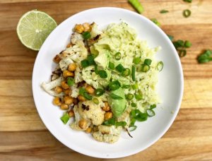 green rice chickpea bowl