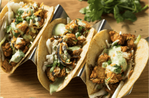 Chicken Tacos with avocado dressing